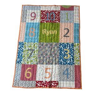 Homemade Personalized Ryan Name Quilt Toddler Baby Numbers Embroidered 38x27 EUC